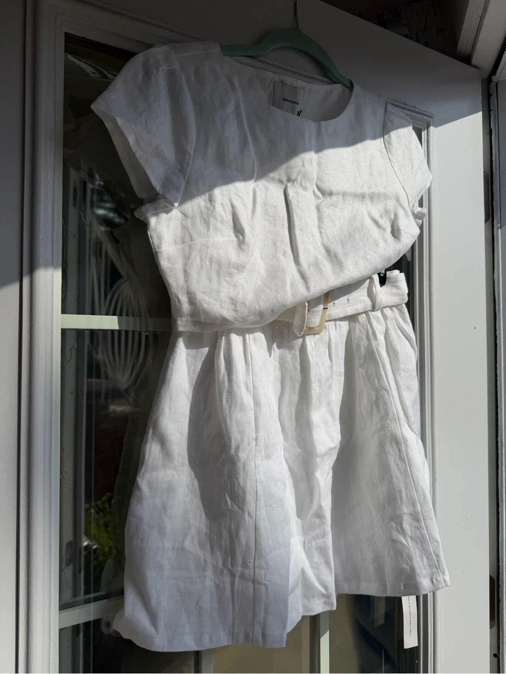 Reformation White Linen Belted Skirt Set